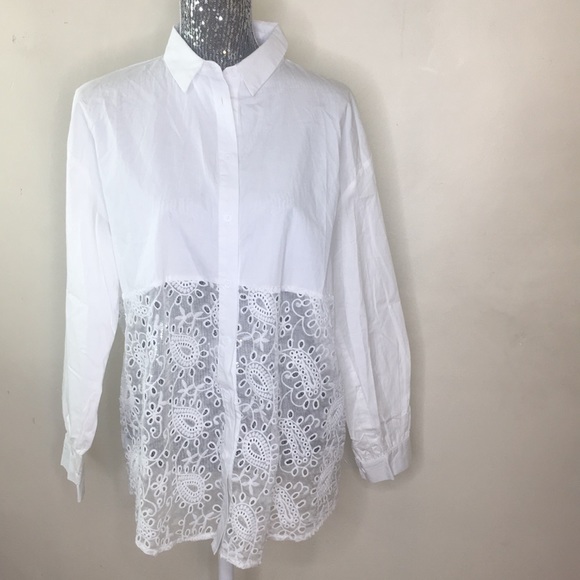 Missguided Tops - Missguided poplin white lace oversized shirt 4 New